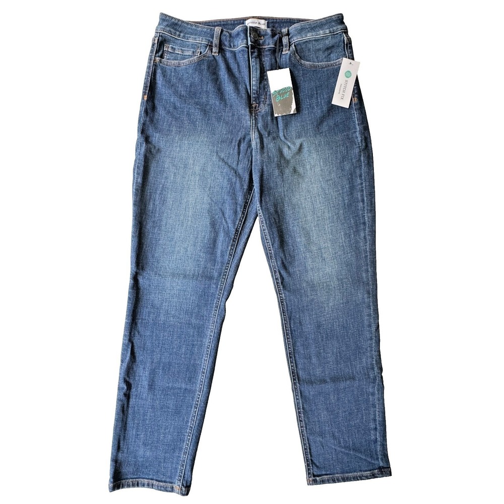 NWT Studio Blue Straight Leg High Rise Stretch Jeans, Medium Wash, Women's 32/14